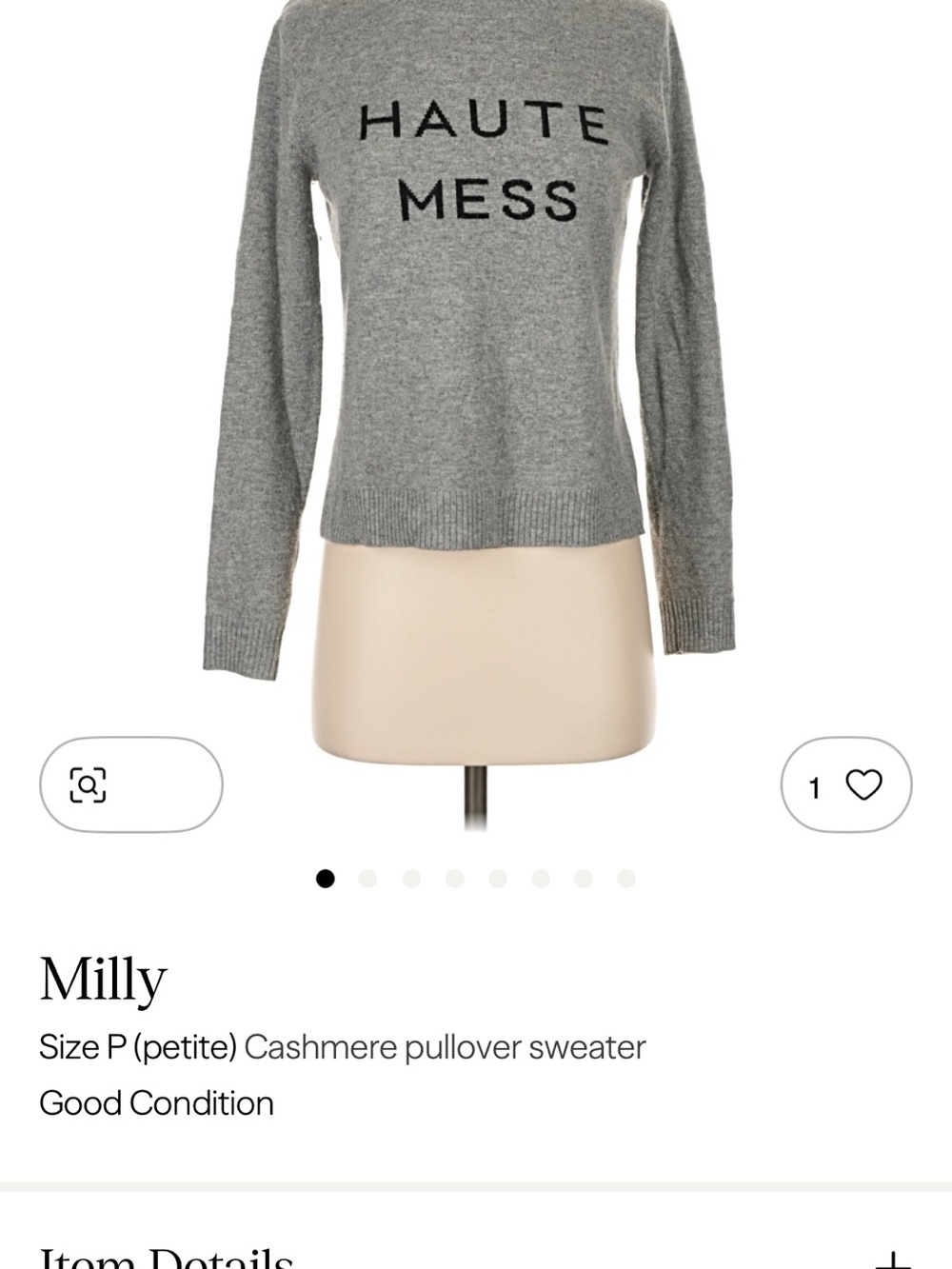 Milly Gray 'HAUTE MESS' Crewneck Cashmere Sweater